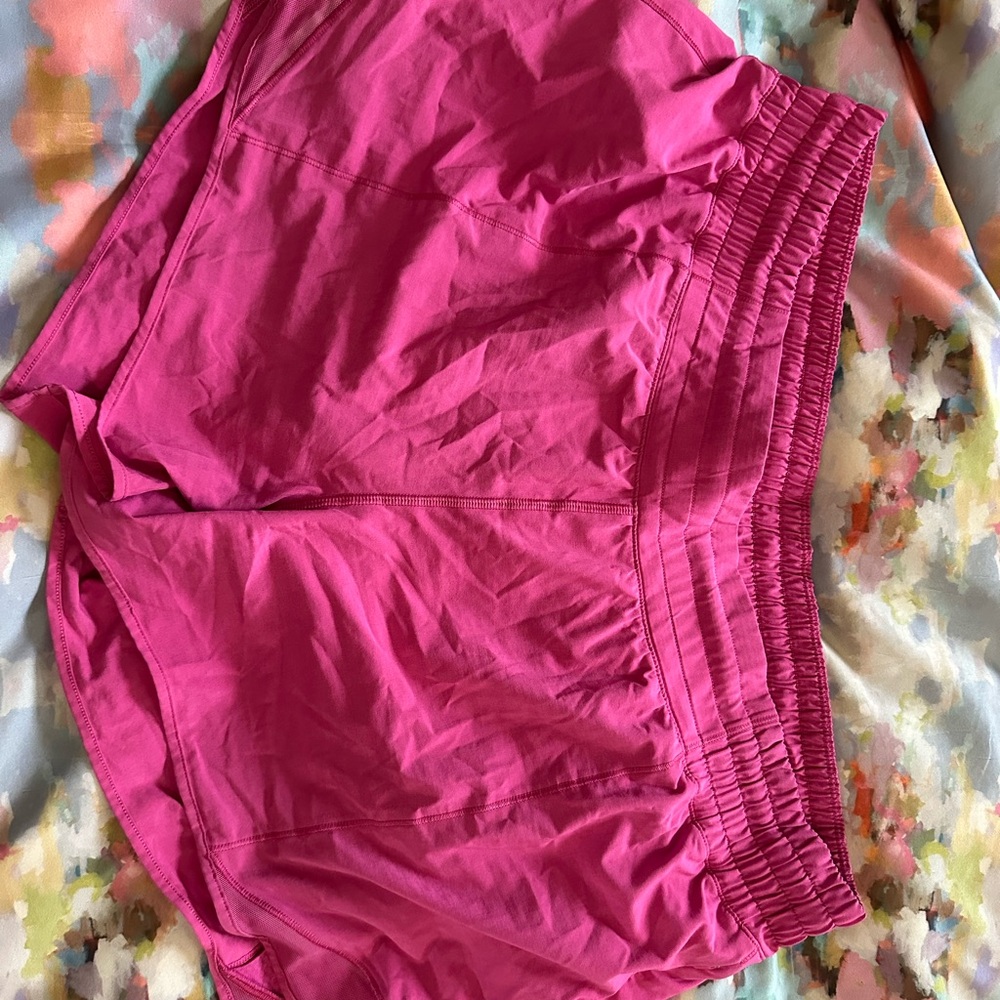 lululemon athletica hot Pink Shorts hotty hot hr high rise 4 inch inseam EUC 14